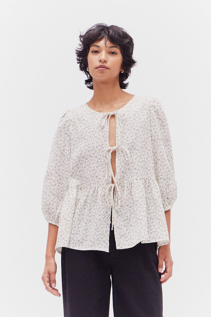 TIED PRINTED GAUZE TOP