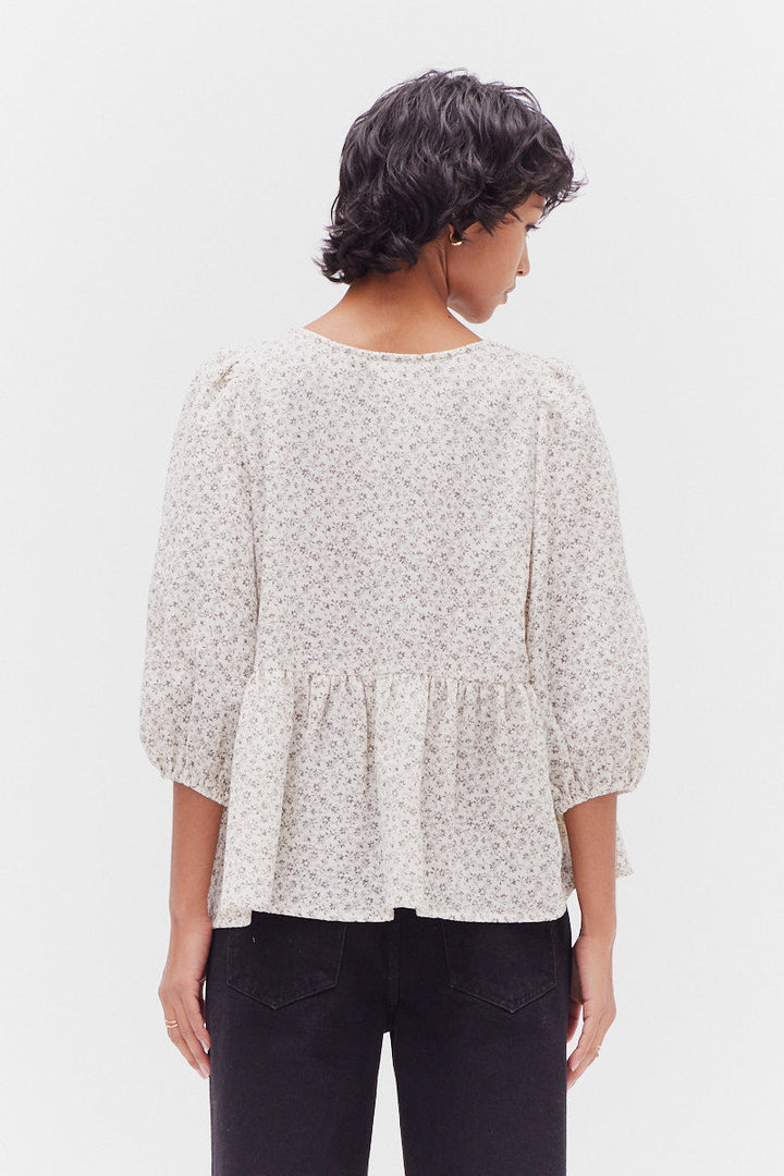TIED PRINTED GAUZE TOP