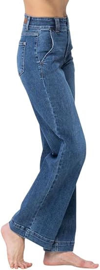 JUDY BLUE HIGH WAISTED DOUBLE BUTTON WIDE LEG JEANS