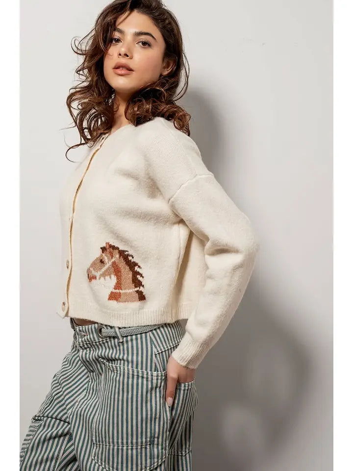 WESTERN HORSE GRAPHIC CROPPED CARDIGAN