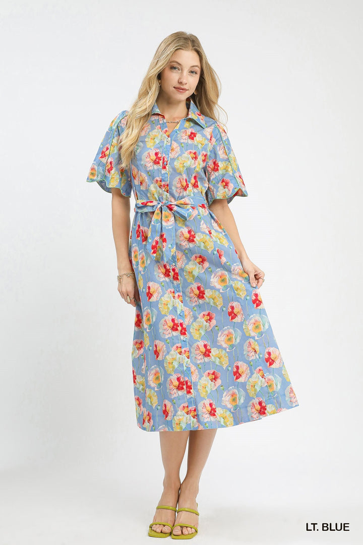 FLORAL MIDI TIE WAIST DRESS