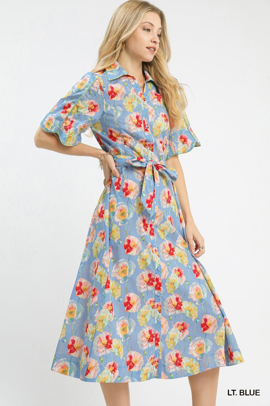 FLORAL MIDI TIE WAIST DRESS