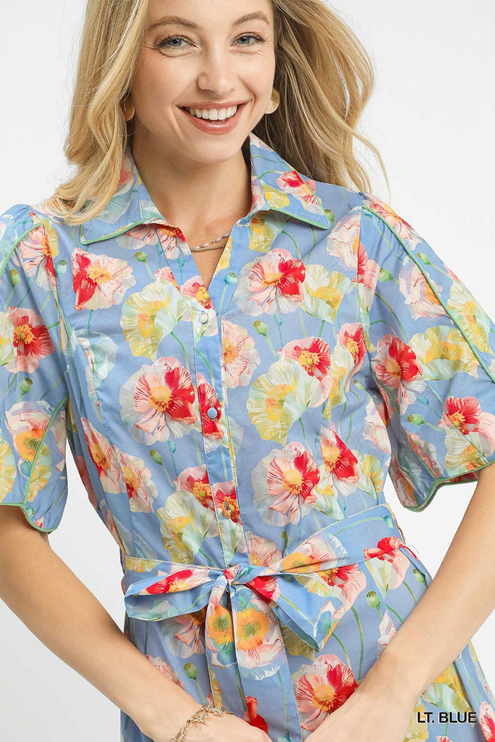 FLORAL MIDI TIE WAIST DRESS