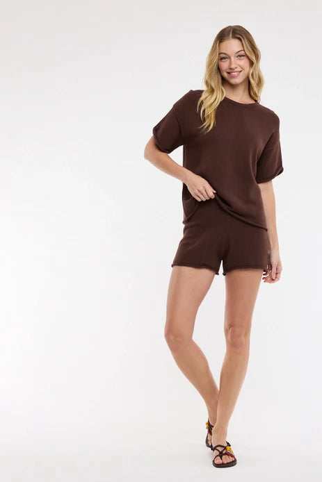 RAW EDGE SWEATER TOP SHORT SET