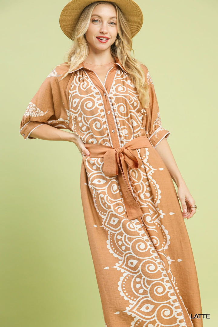PAISLEY BORDER PRINT DRESS C5831
