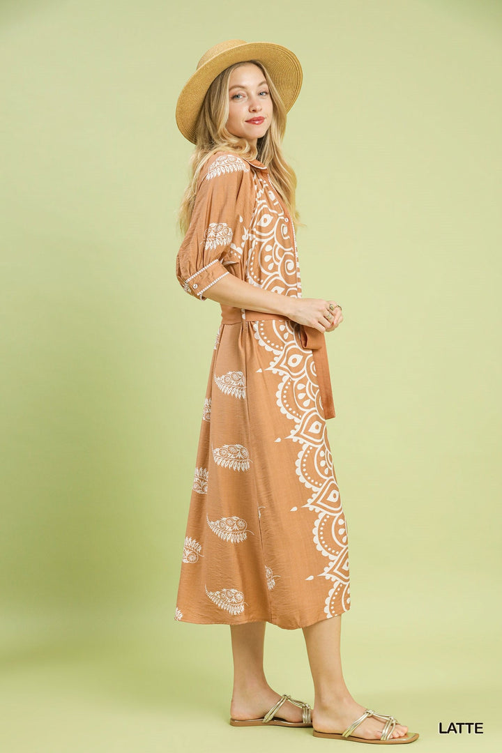 PAISLEY BORDER PRINT DRESS C5831