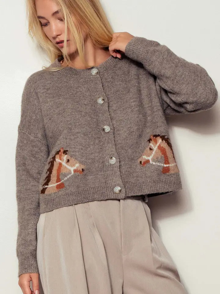 WESTERN HORSE GRAPHIC CROPPED CARDIGAN