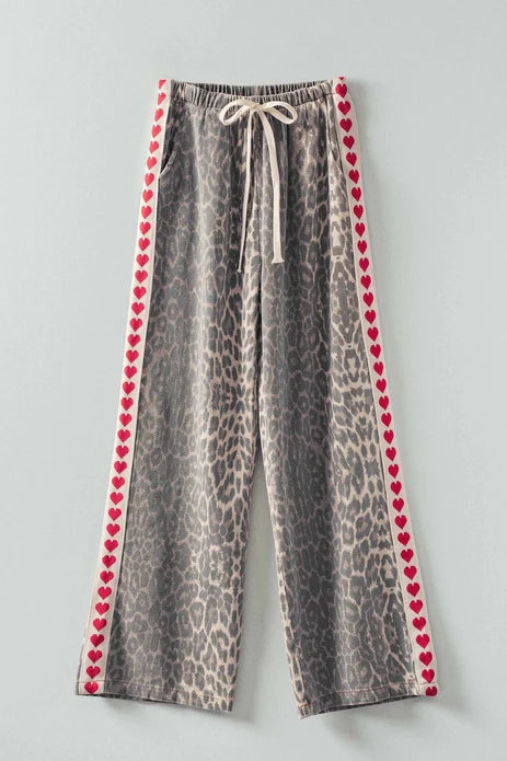 LEOPARD HEART STRIPE PANTS