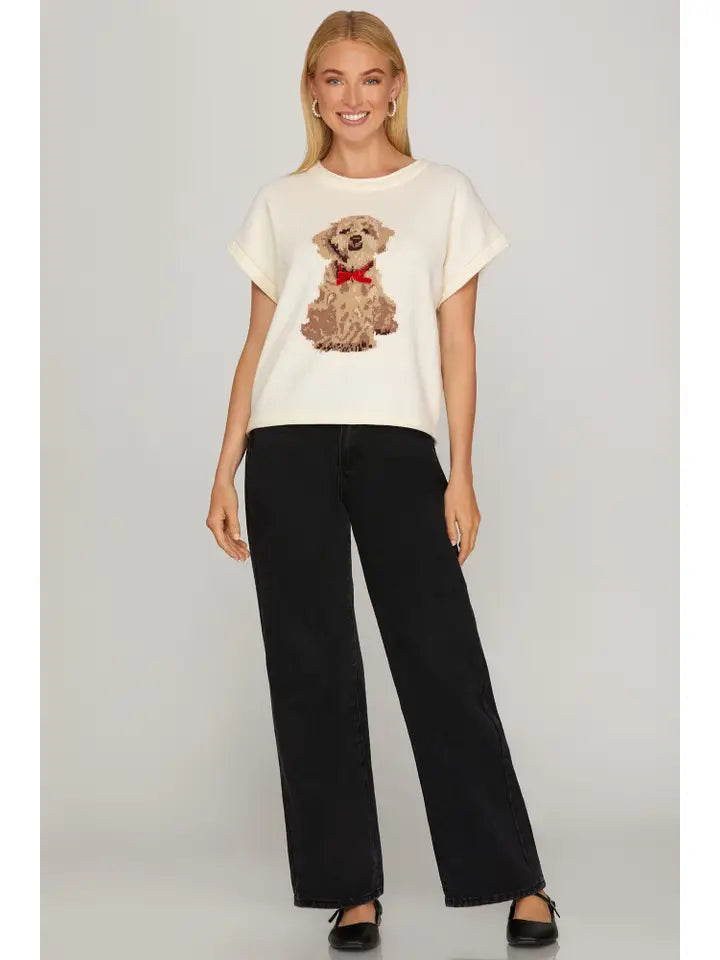 PUPPY KNIT SWEATER TOP