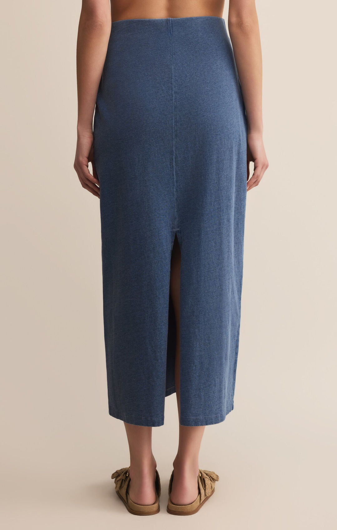 GAIL JERSEY DENIM MIDI SKIRT VINTAGE INDIGO