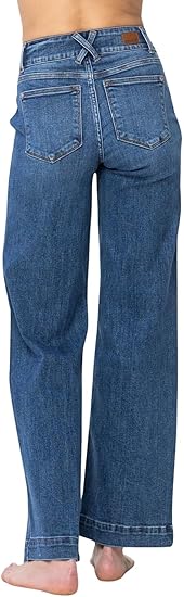 JUDY BLUE HIGH WAISTED DOUBLE BUTTON WIDE LEG JEANS