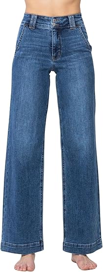 JUDY BLUE HIGH WAISTED DOUBLE BUTTON WIDE LEG JEANS