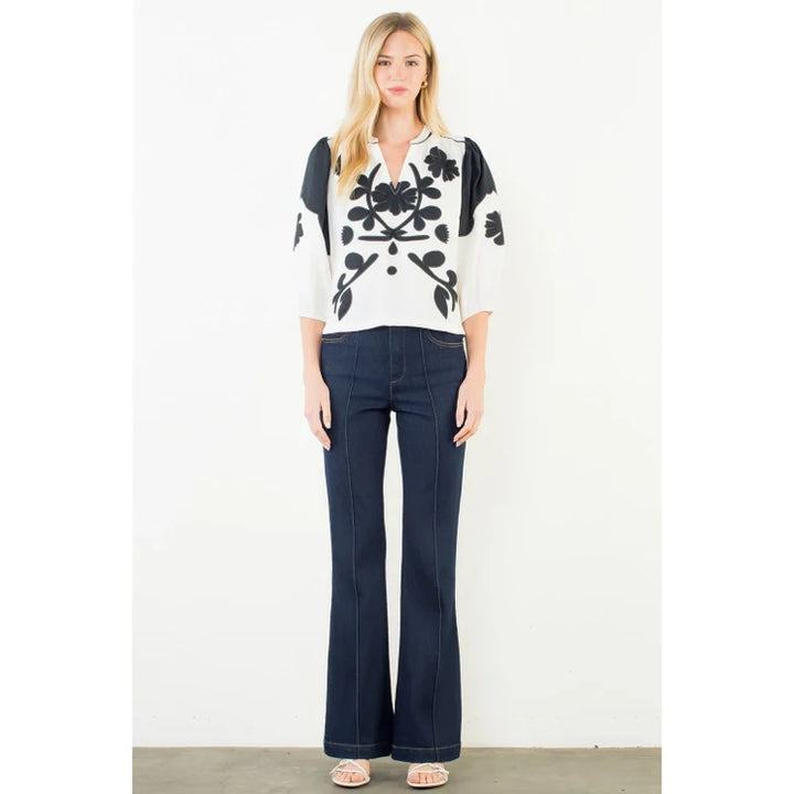 LONG SLV PATTERN DETAIL TOP