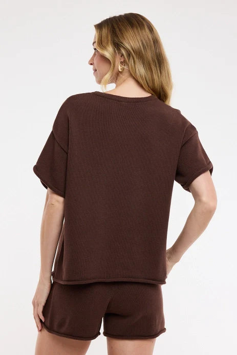 RAW EDGE SWEATER TOP SHORT SET