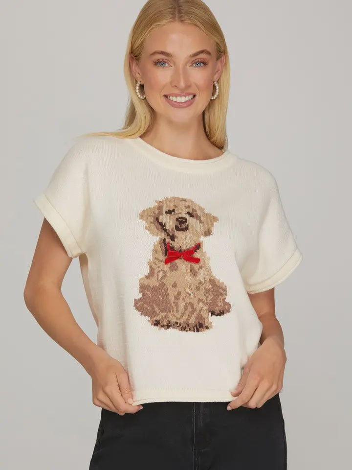 PUPPY KNIT SWEATER TOP