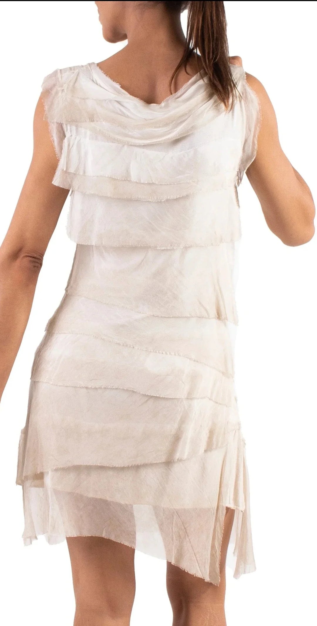 SIENA SLEEVELESS RUFFLED DRESS in CREAM