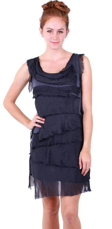 SIENA SLEEVELESS RUFFLED DRESS in NAVY