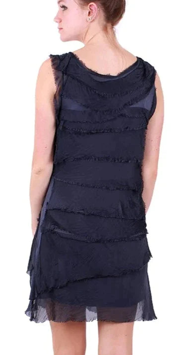 SIENA SLEEVELESS RUFFLED DRESS in NAVY