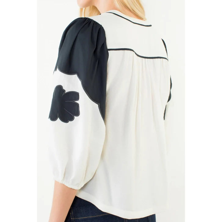 LONG SLV PATTERN DETAIL TOP