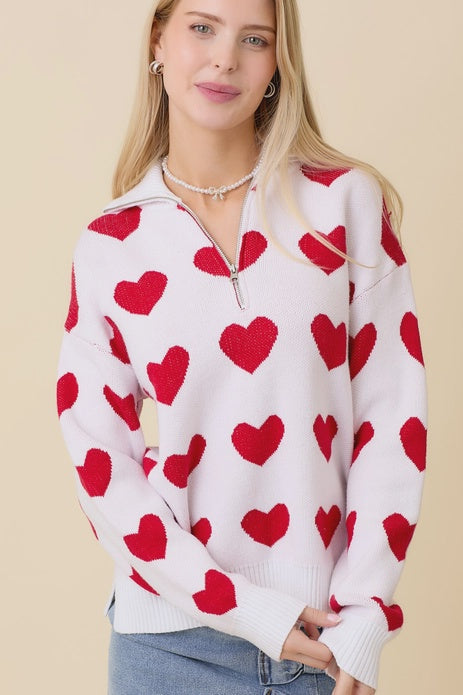 HALF ZIP HEART SWEATER