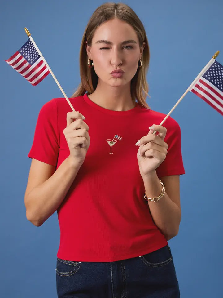 CREW NECK USA COCKTAIL EMBROIDERED RIBBED BABY TEE