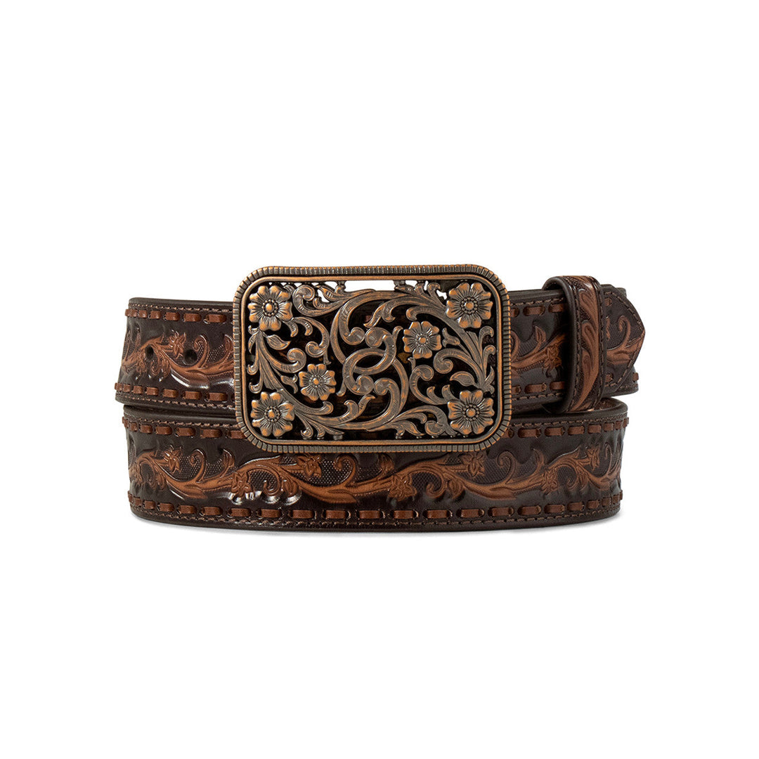 Ariat Ladies Belt 1/2" Floral Embossed Step Lace in Chocolate