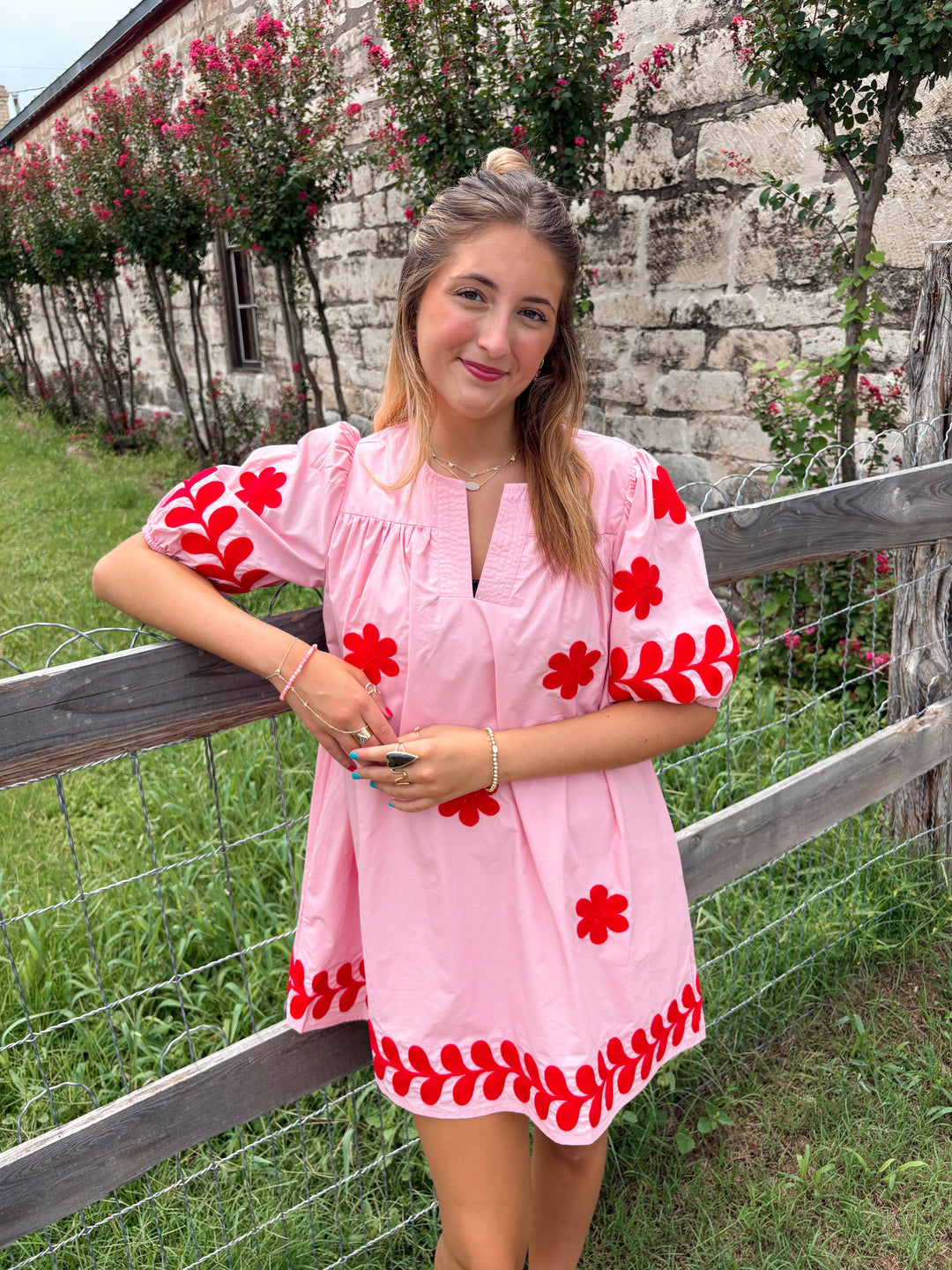 FLOWER EMB MINI DRESS
