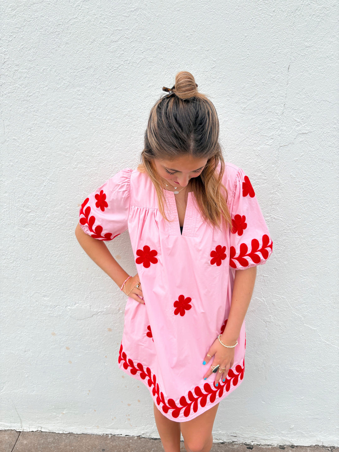 FLOWER EMB MINI DRESS