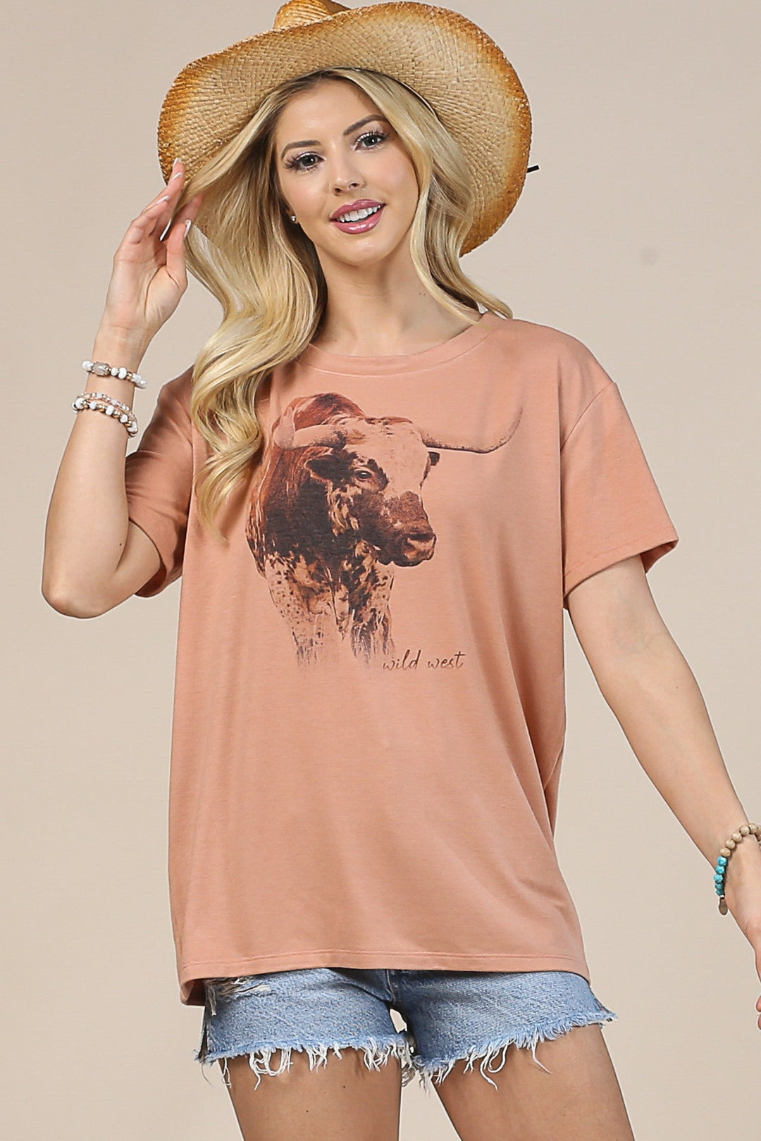 LADIES WILD WEST LONGHORN GRAPHIC TEE