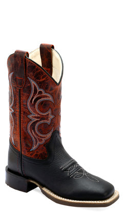 OLD WEST BOY'S BURNT RED TOP /BLACK VAMP COWBOY BOOTS