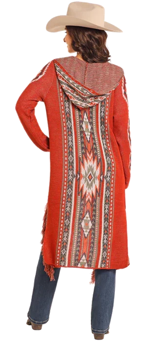 ROCK & ROLL COWGIRL LADIES AZTEC HOODED SWEATER CARDIGAN