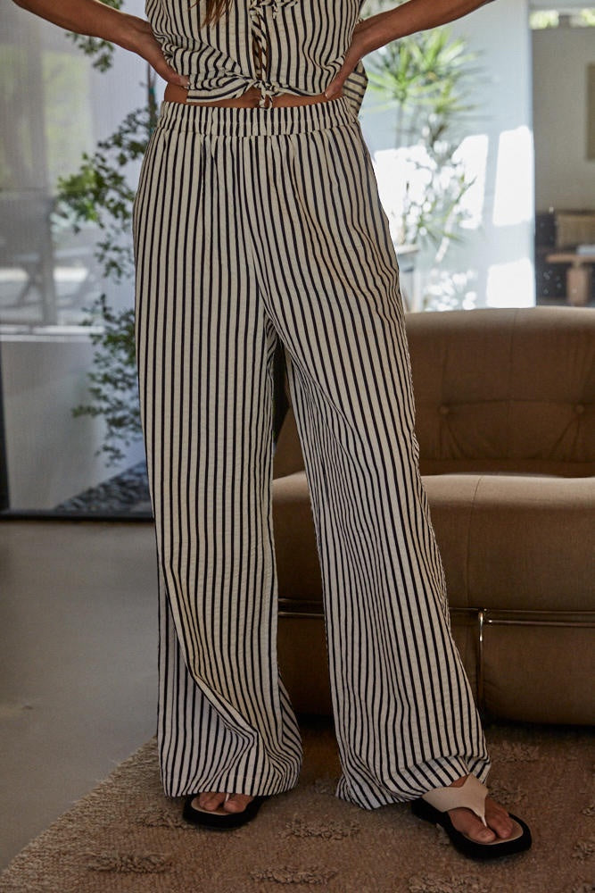 LAPIS STRIPED WIDE LEG PANTS