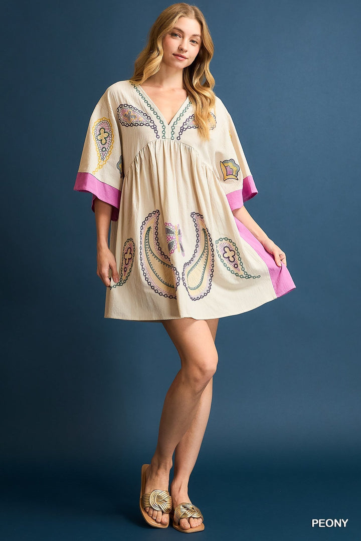 PEONY BOHO EMBROIDERED KAFTAN DRESS