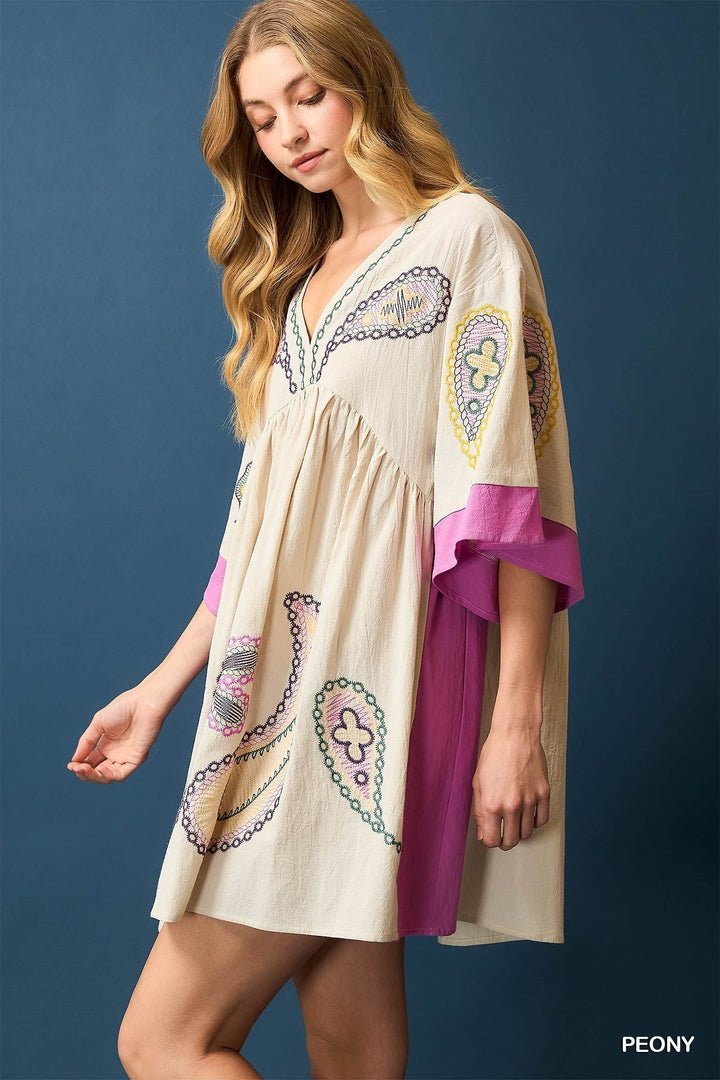 PEONY BOHO EMBROIDERED KAFTAN DRESS