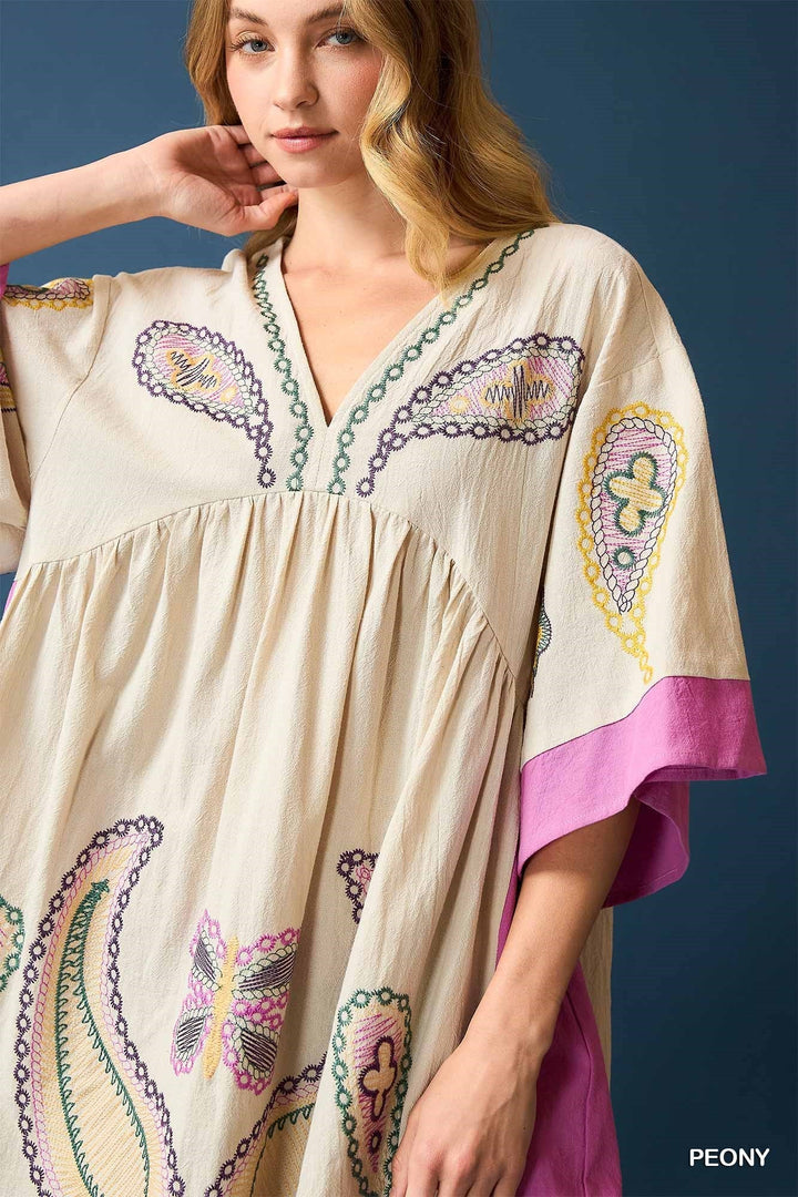 PEONY BOHO EMBROIDERED KAFTAN DRESS