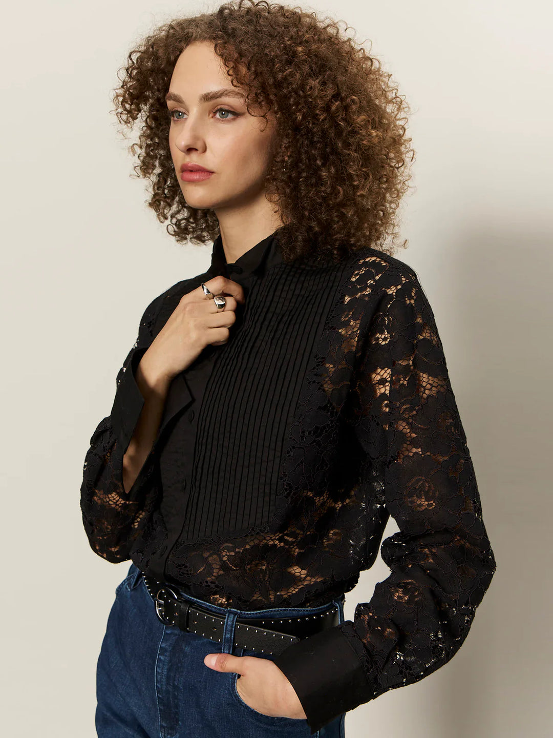 SERENDIPITY LACE TUXEDO SHIRT