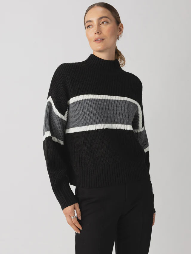 MOCK NECK STRIPE SWEATER