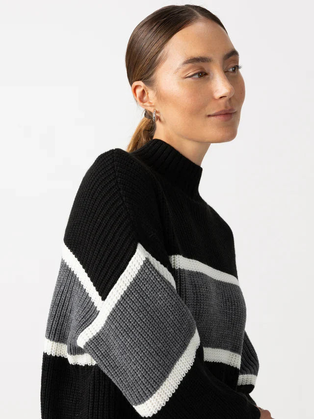 MOCK NECK STRIPE SWEATER