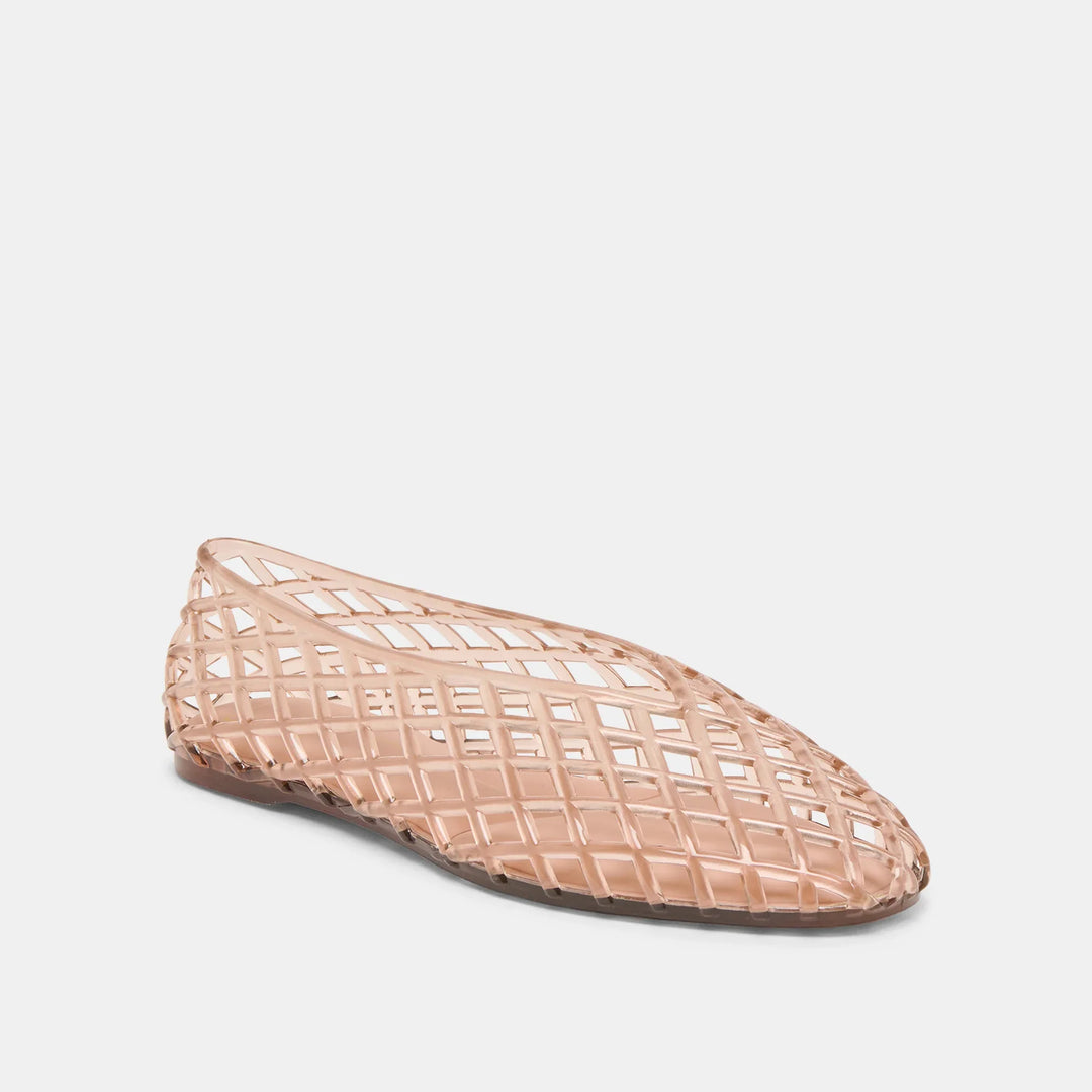 The Zertz JAM FLATS are single flat shoes with a translucent, nude lattice design, shown on a white background. Stylish and versatile, these flats come in 6 colors—perfect for any occasion.