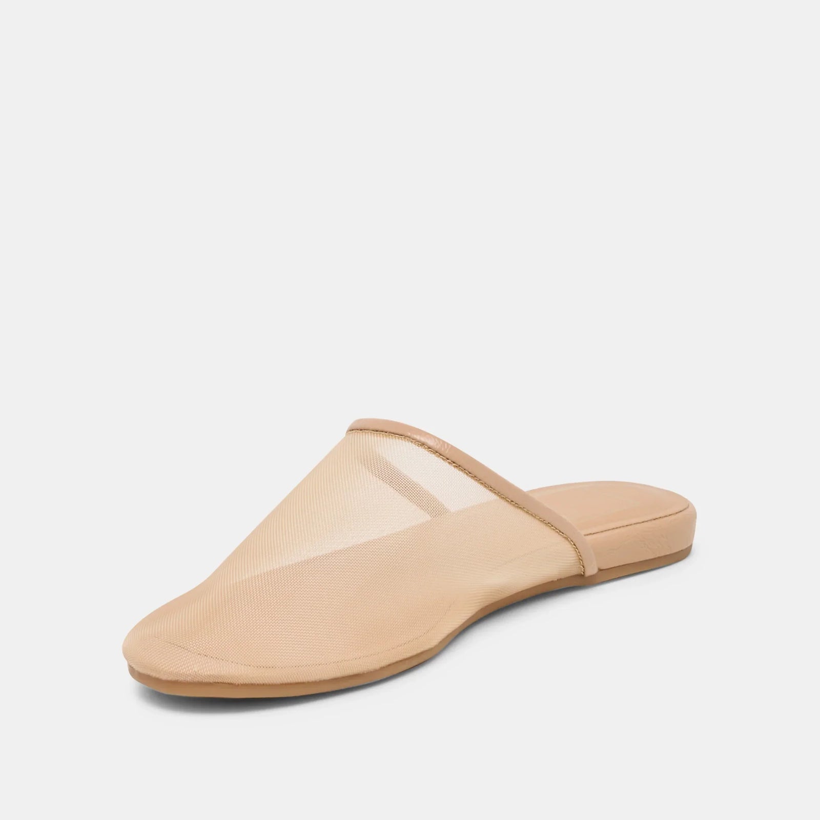 The Zertz GENI is a beige mesh slip-on ballet flat with a sheer upper, closed toe, and flat sole, shown against a white background.