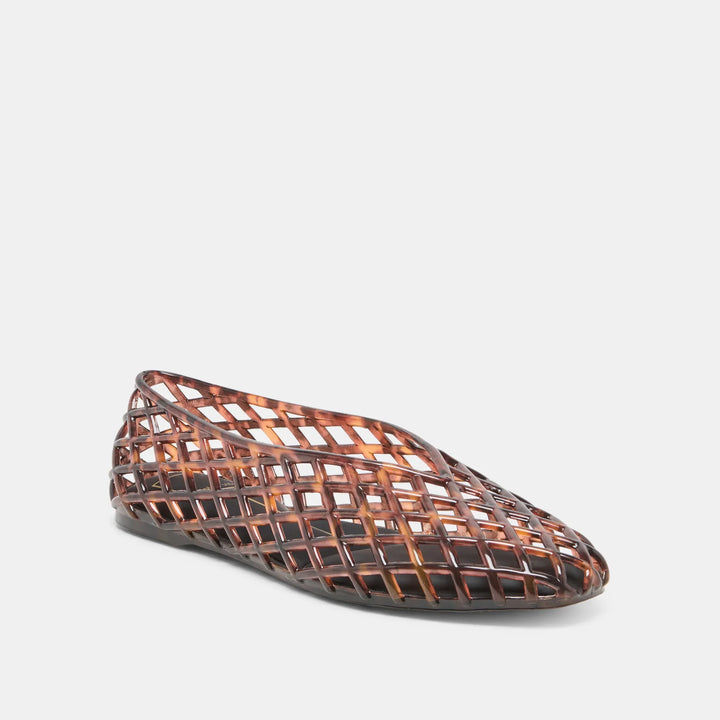 The Zertz JAM FLATS in shade 6 feature a brown, lattice-style design made from translucent plastic. These versatile, open-grid flats are showcased against a white background.