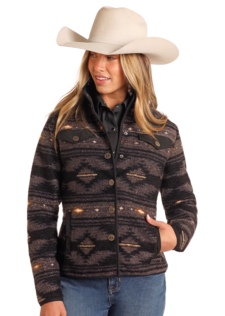 LADIES POWDER RIVER AZTEC BERBER JACKET in BLACK