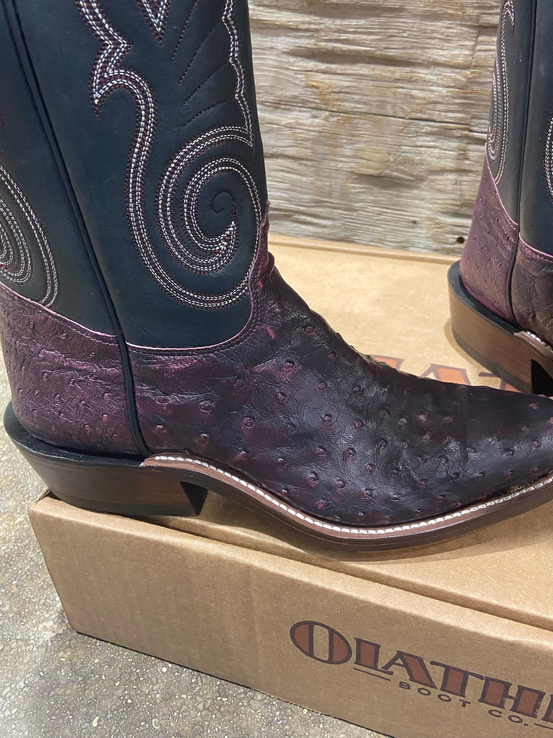 MENS BLACK CHERRY FULL QUILL OSTRICH OLATHE BOOTS