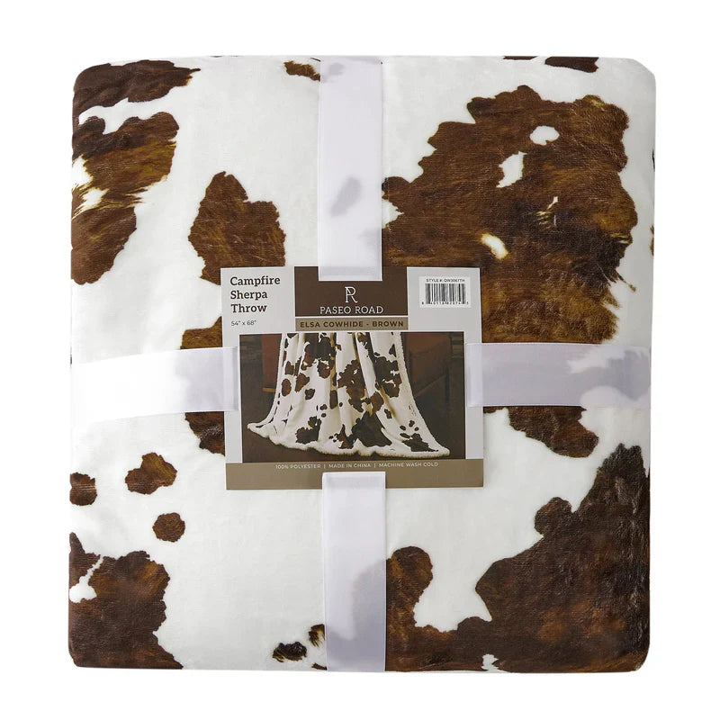 ELSA COWHIDE CAMPFIRE SHERPA THROW BLANKET