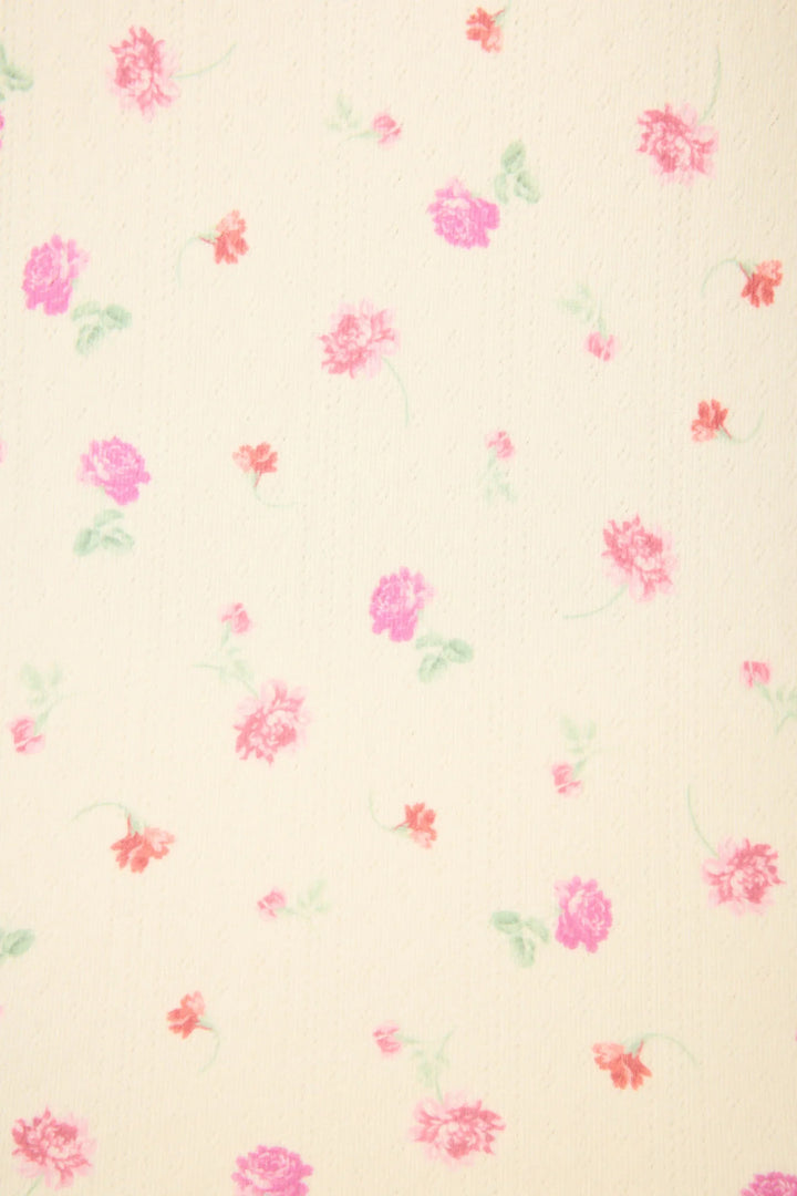 The Zertz FOR THE MAMAS BLOOM PJ TANK features creamy white pointelle fabric adorned with pink and red roses and green leaves, creating a delicate, vintage-inspired floral look.