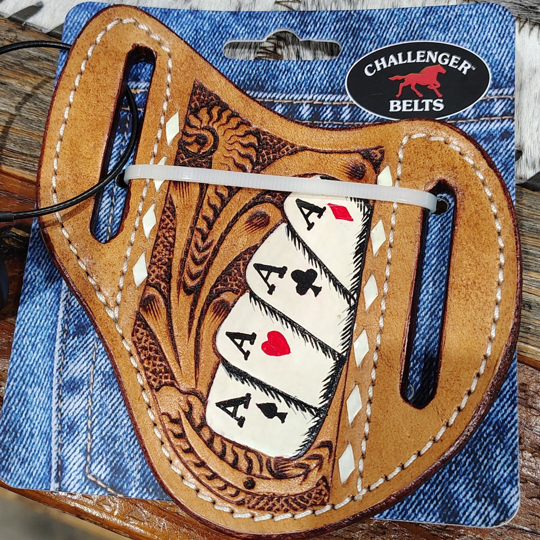 WESTERN TOOLED POKER ACES LEATHER KNIFE SHEATH