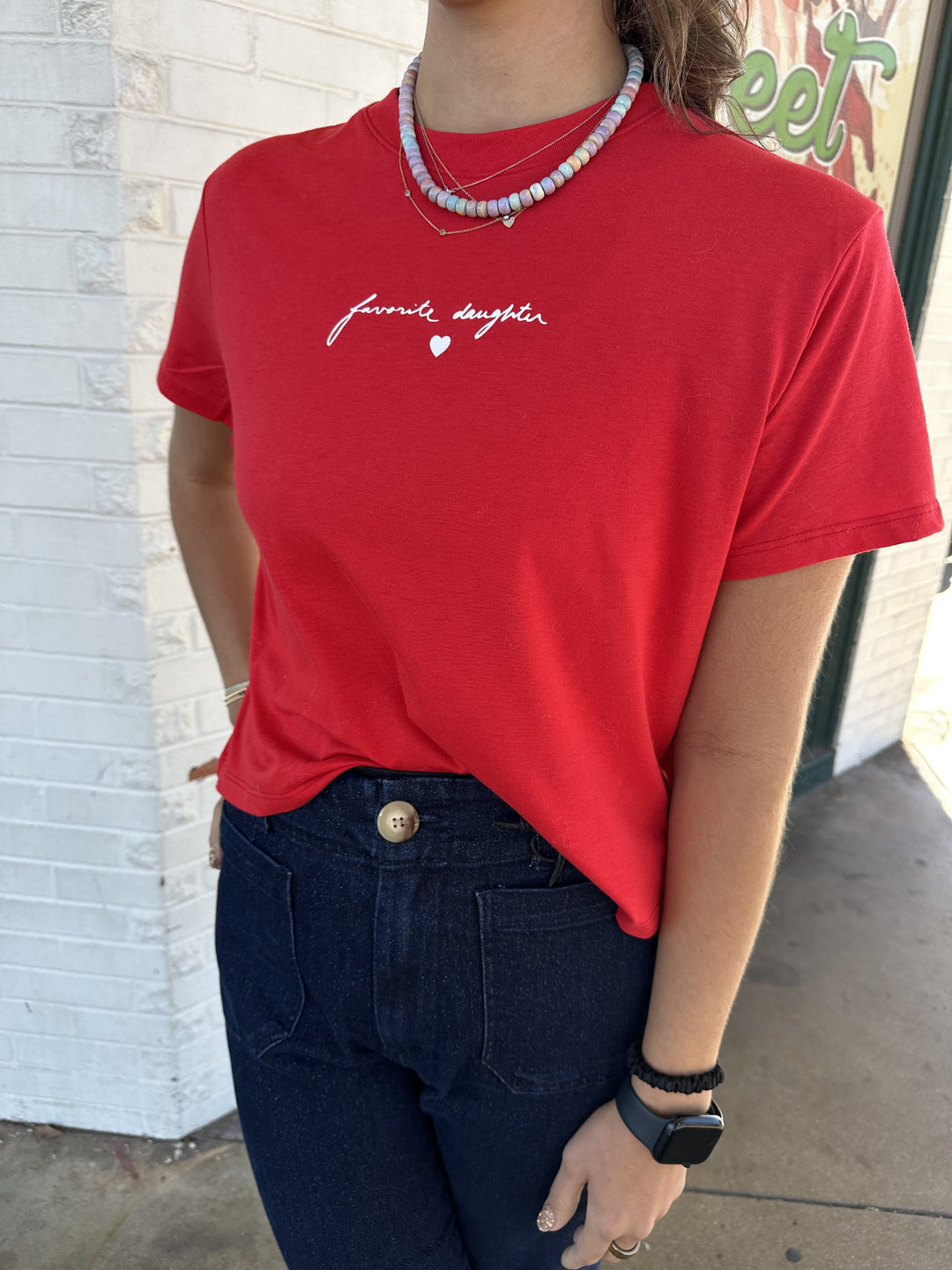 FAVORITE DAUGHTER CHEST LOGO RINGER TEE