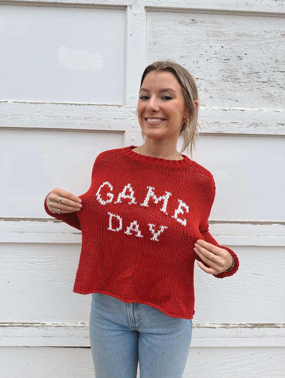 KNIT GAME DAY CHUNKY CREW COTTON SWEATER