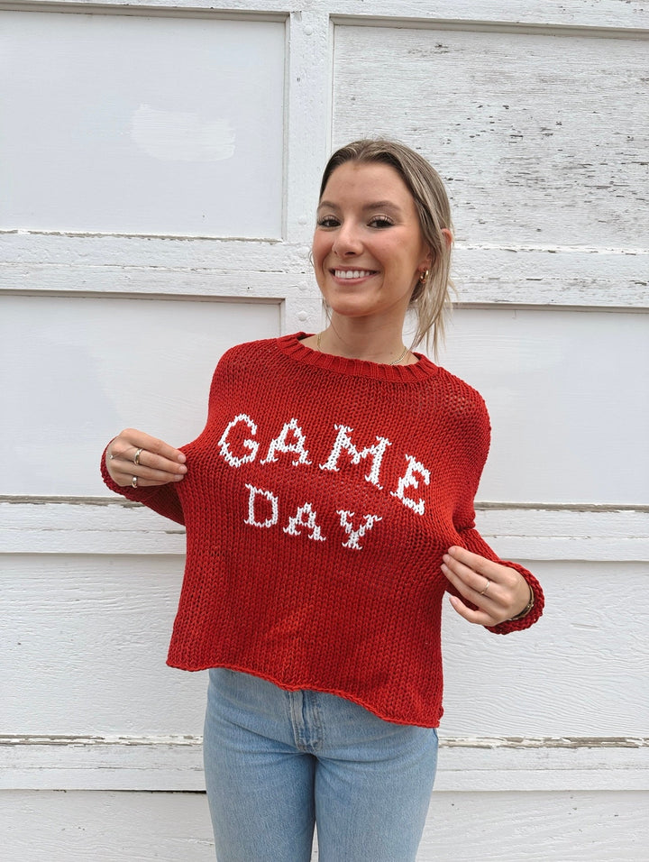 KNIT GAME DAY CHUNKY CREW COTTON SWEATER