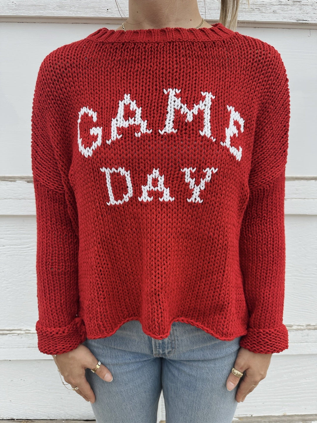 KNIT GAME DAY CHUNKY CREW COTTON SWEATER